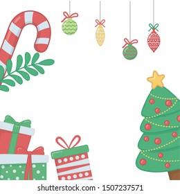 Merry christmas gifts and pine tree vector design