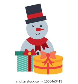 merry christmas gifts with snowman vector illustration design