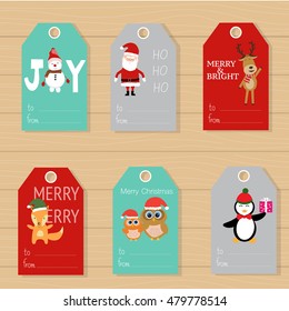 Merry christmas gifts tags  hand lettering  set for winter holidays vector. illustration EPS10.