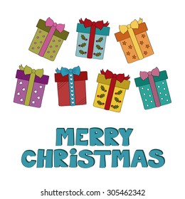 Merry Christmas gifts vector background 
