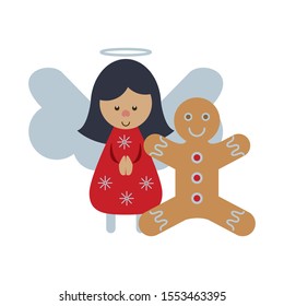 merry christmas ginger cookie and angel vector illustration design