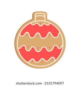 Merry Christmas Gingerbread cookie. Christmas ball Hand drawn vector homemade biscuit. Winter illustration for poster, greeting card, internet post. Happy new year