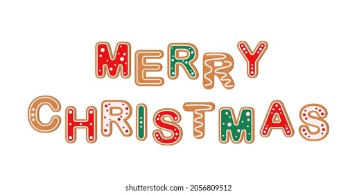 Merry Christmas. Gingerbread Letters On A White Background. Cartoon Style.