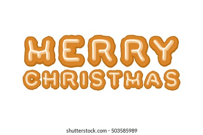 Merry Christmas gingerbread typography. Logo lettering cookies for holiday
