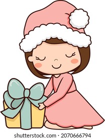 Merry Christmas Girl Opening Gift