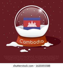 Merry Christmas glass ball with Cambodia flag : Vector Illustration