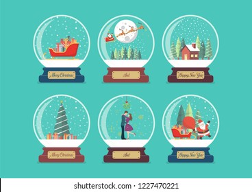 Merry christmas glass ball collection. Vector illustration