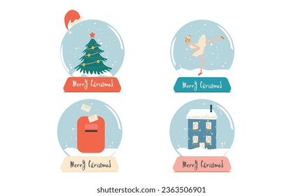 Merry christmas glass ball collection. Vector illustration.