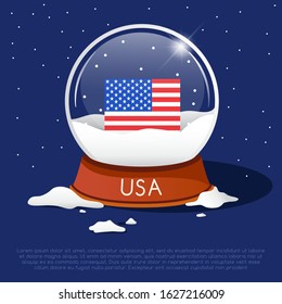 Merry Christmas glass ball with USA flag : Vector Illustration