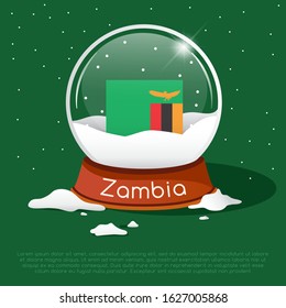 Merry Christmas glass ball with Zambia flag : Vector Illustration