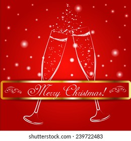 Merry christmas glasses of champagne on a background. Vector illustration. EPS 10