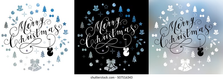 Merry Christmas glittering lettering design. Vector illustration EPS 10