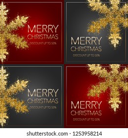 Merry Christmas Glittering Snowflake Vector Design. Discount Holiday Banner.