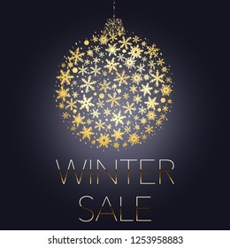 Merry Christmas Glittering Snowflake Vector Design. Discount Holiday Banner.