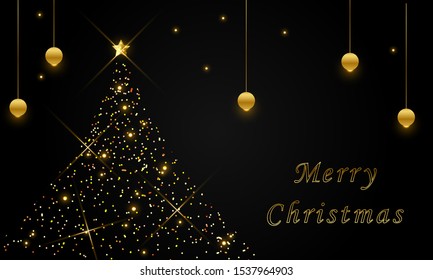 merry christmas with glossy christmas tree