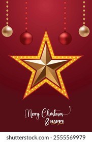 merry Christmas glowing 3D star vector poster