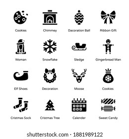 Merry Christmas Glyph Icons - Solid, Vectors