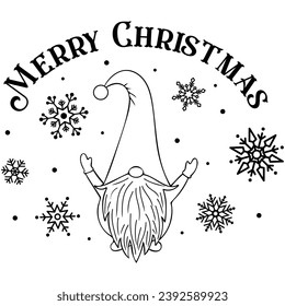 merry christmas gnome black vector graphic design and cut file
