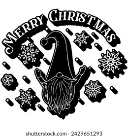merry christmas gnome black vector graphic design and cut file