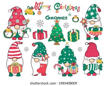 Feliz Navidad (Gnomes) Diseñado al estilo doodle, puede ser adaptado a diversas aplicaciones como fondos, tarjetas de invitación, impresión digital, diseño de camisetas, pegatinas, artesanías, tazas, DIY y más 