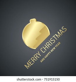 Merry Christmas gold ball logo icon black greeting card