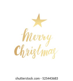 Merry christmas gold beautiful glittering sparkling lettering on the white background
