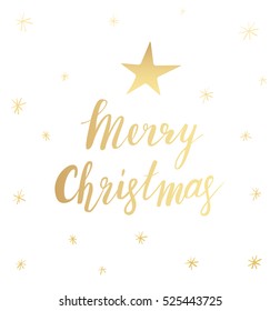 Merry christmas gold beautiful glittering sparkling lettering on the white background