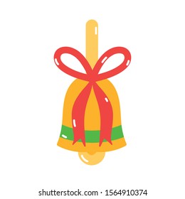 merry christmas gold bell bow decoration icon vector illustration