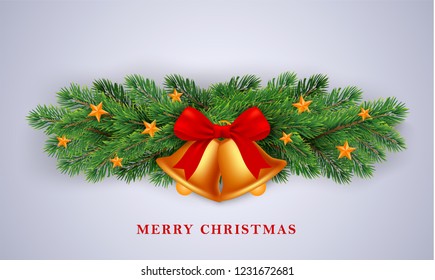 Merry Christmas gold bells concept background. Realistic illustration of merry Christmas gold bells vector concept background for web design