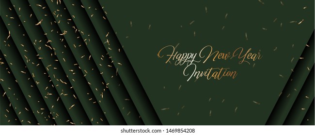 Merry Christmas gold frame vector elegant on dark banner design of sparkling lights garland