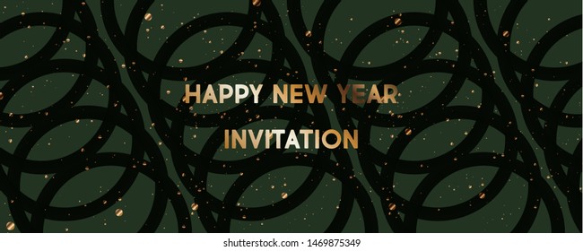 Merry Christmas gold frame vector elegant on dark green banner design of sparkling lights garland