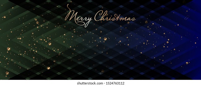 Merry Christmas gold frame vector elegant on dark green banner design of sparkling lights garland