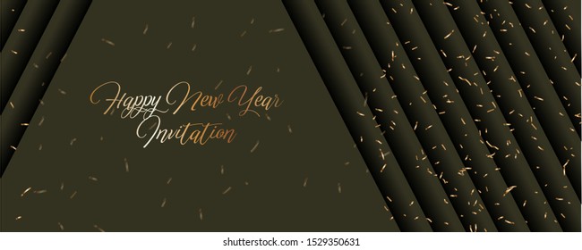 Merry Christmas gold frame vector elegant on dark green banner design of sparkling