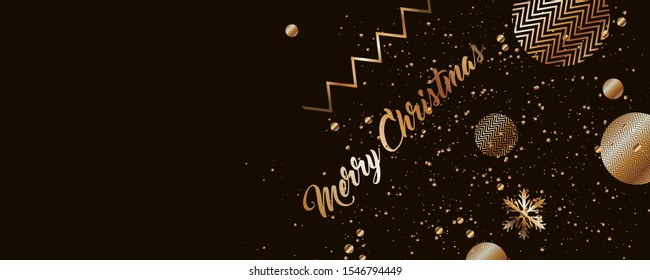 Merry Christmas gold frame vector elegant on dark banner design of sparkling lights garland