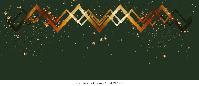 Merry Christmas gold frame vector elegant on dark green banner design of sparkling lights