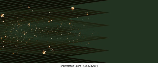 Merry Christmas gold frame vector elegant on dark green banner design of sparkling lights