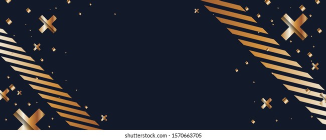 Merry Christmas gold frame vector elegant on dark green banner design of sparkling lights