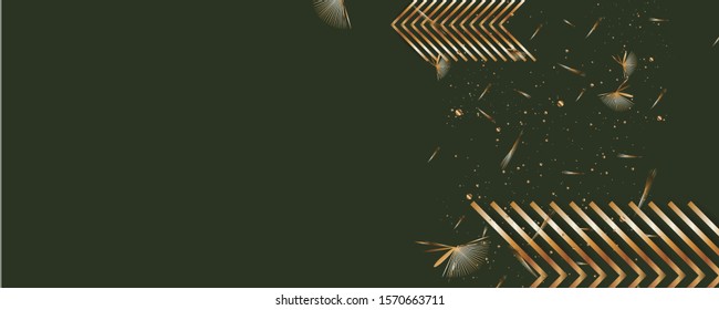 Merry Christmas gold frame vector elegant on dark green banner design of sparkling lights