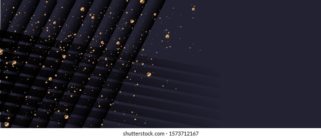 Merry Christmas gold frame vector elegant on dar banner design of sparkling lights