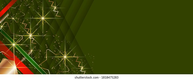 Merry Christmas gold frame vector elegant on dark banner design of sparkling lights garland