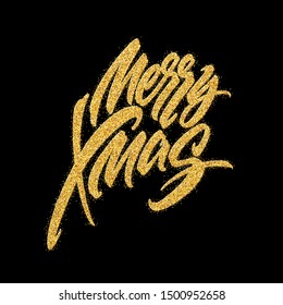 Merry Christmas gold glitter lettering design. Christmas greeting card, poster, banner. Vector illustration