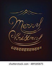 Merry Christmas gold glitter lettering design. Vector Illustration.