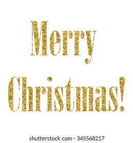 Merry Christmas - gold glittering design, vector isolated printable template.