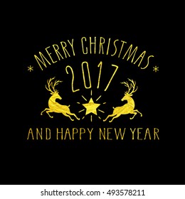 Merry Christmas gold glittering Greeting card  design. Vector illustration EPS 10