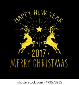 Merry Christmas gold glittering Greeting card  design. Vector illustration EPS 10