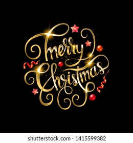 Merry Christmas gold glittering lettering design. Vector illustration EPS10