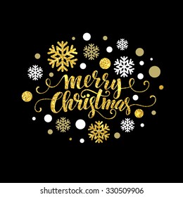 Merry Christmas gold glittering lettering design. Vector illustration EPS 10