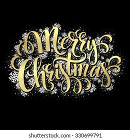 Merry Christmas gold glittering lettering design. Vector illustration EPS 10