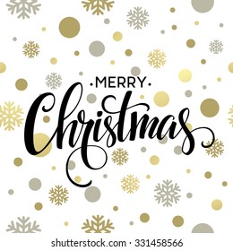 Merry Christmas gold glittering lettering design. Vector illustration EPS 10