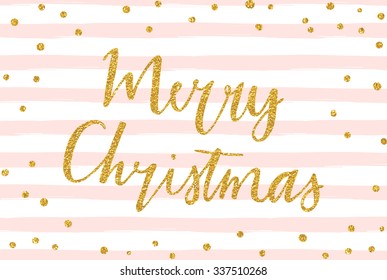 Merry Christmas - gold glittering lettering design with confetti pattern